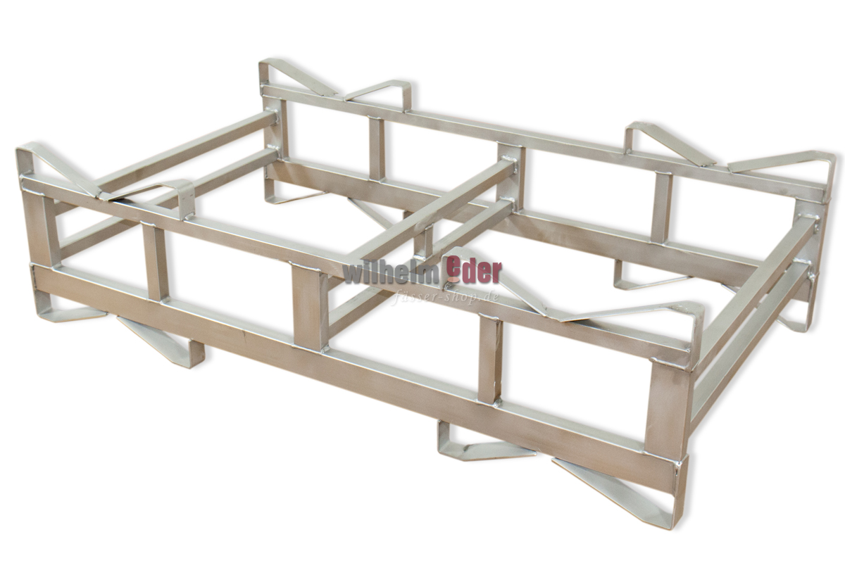fasslager_500l_kombi_edelstahl_1 Stainless Steel Combination Rack "Made in Germany" for two 500 l barrels, base piece, glas bead blasted.