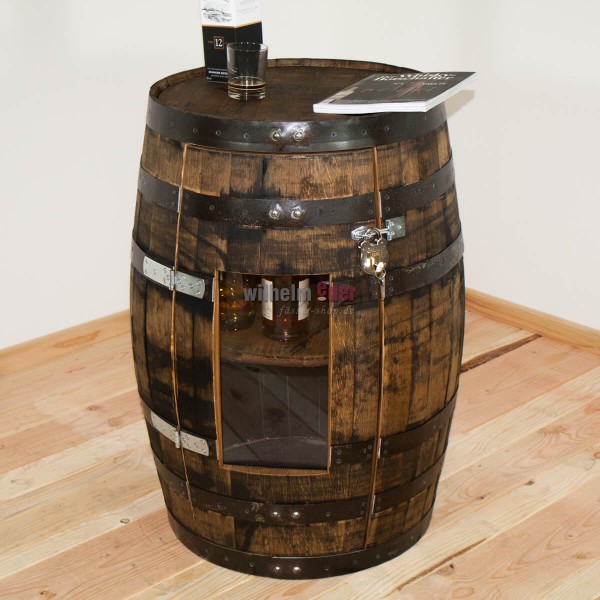Shelf barrel made of a bourbon barrel 190 l incl. door with a Plexiglas window