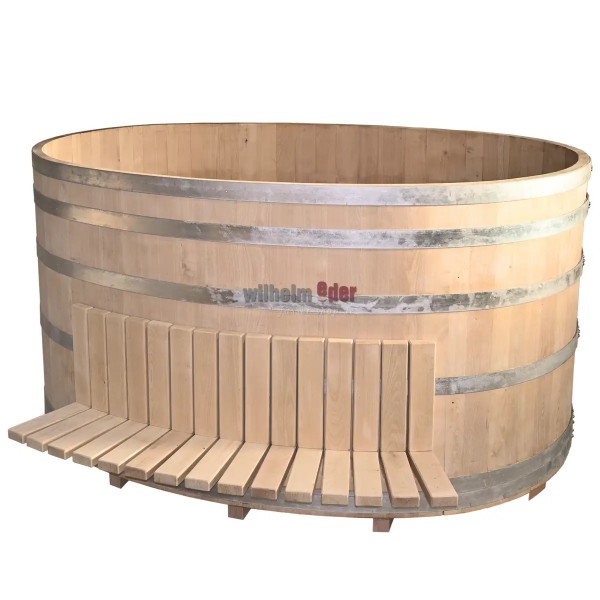 Oval tub made of chestnut wood with seating